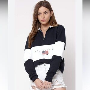 Brandy Melville John Galt Los Angeles embroidered half zip sweatshirt